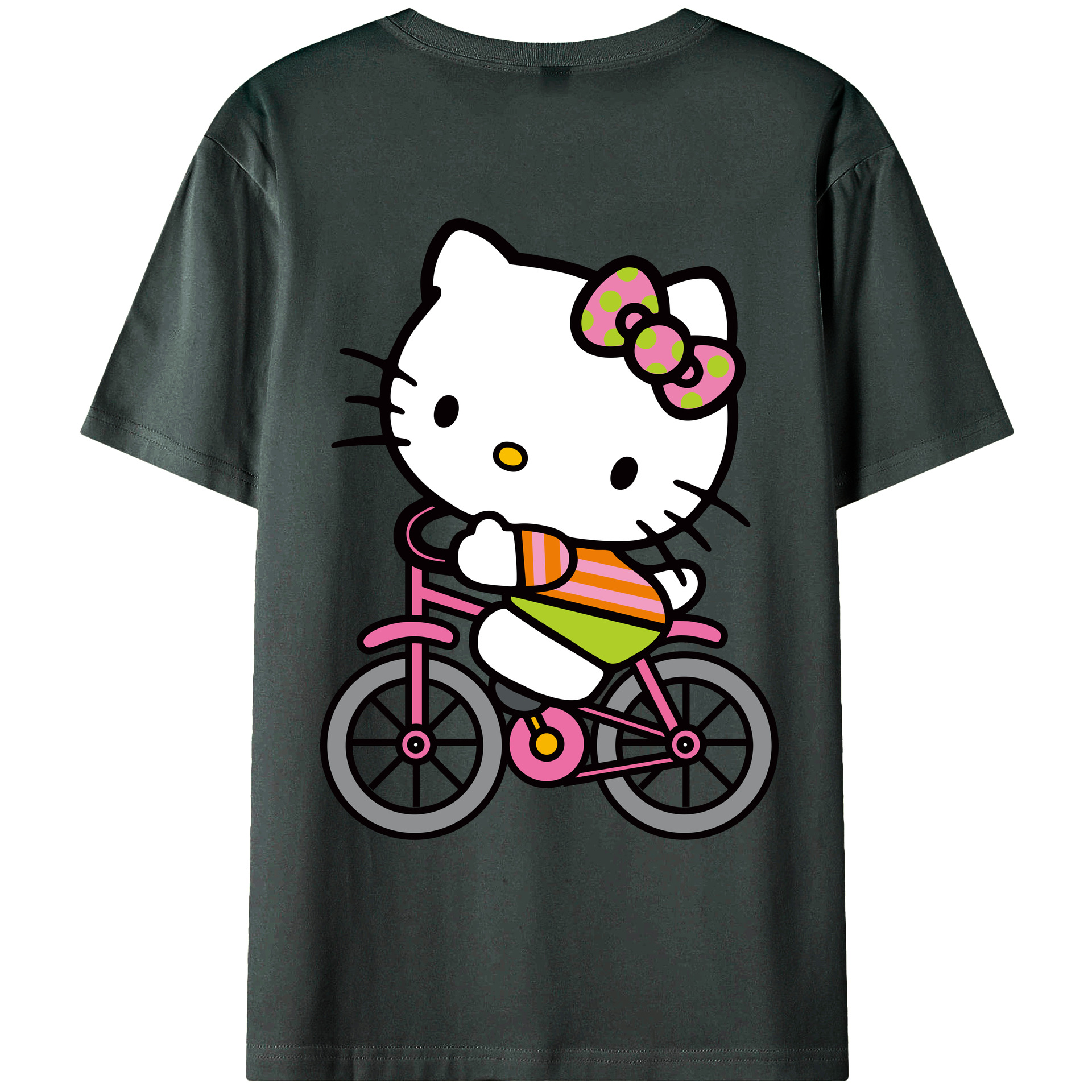 （画像用） Hello Kitty ハローキティ 綿100％ メンズ半袖Tシャツ（バックプリント） 通気性